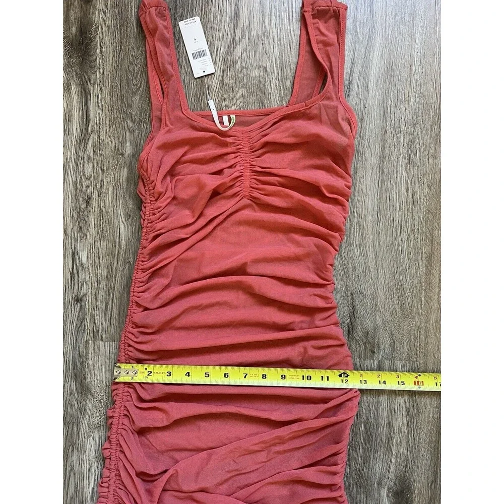 Anthropologie Sheer Mesh Cover Up Dress Womens Rose Knit Ruched Tie Size Small